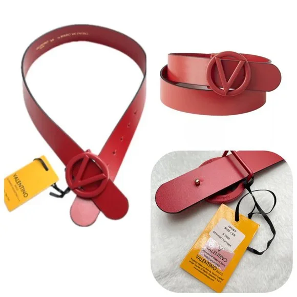 NWT VALENTINO RED LEATHER BELT XS Valentino by Mario Valentino Red Leather Logo Buckle Belt S/M main image 3